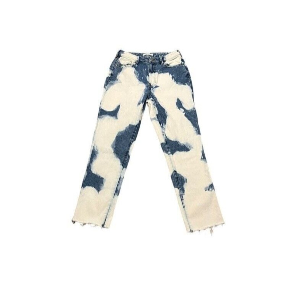 Pacsun Women's Mom Jeans Size 27 Bleach Splatter Design Denim High Rise Raw Hem